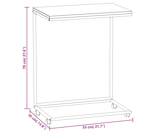 Mesa auxiliar con ruedas de contrachapado blanco 55x35x70 cm