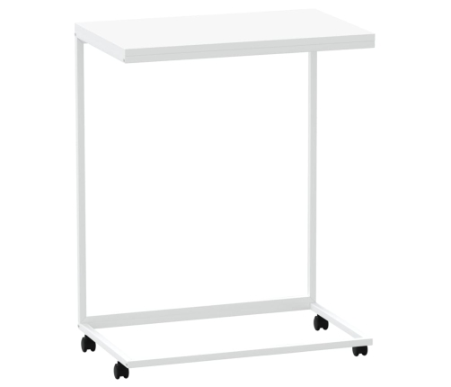 Mesa auxiliar con ruedas de contrachapado blanco 55x35x70 cm