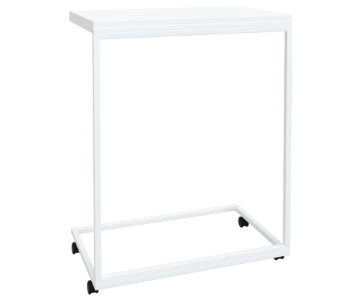 Mesa auxiliar con ruedas de contrachapado blanco 55x35x70 cm