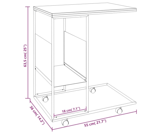 Mesa auxiliar con ruedas madera ingeniería negra 55x36x63,5 cm