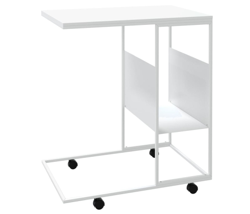 vidaXL Mesa auxiliar con ruedas madera ingeniería blanco 55x36x63,5 cm