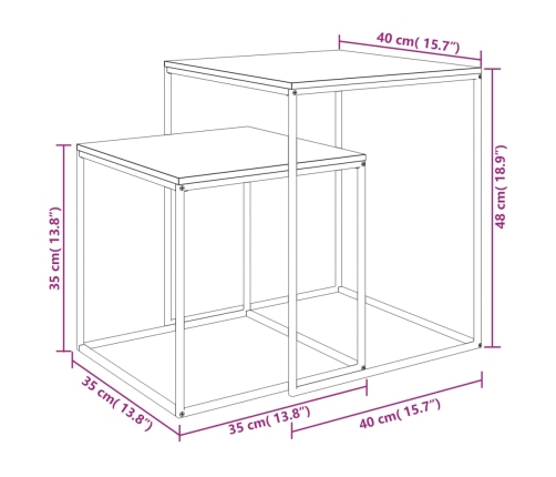 vidaXL Juego de mesas de centro 2 uds madera de ingeniería y metal