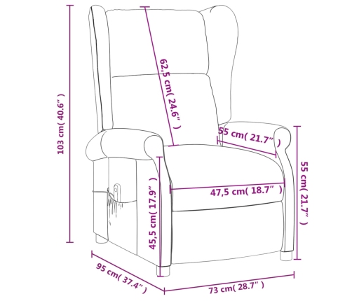 Sillón orejero reclinable eléctrico de tela gris claro