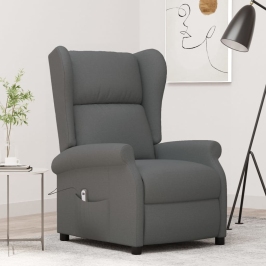 Sillón orejero reclinable eléctrico de tela gris oscuro