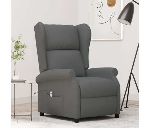 Sillón orejero reclinable eléctrico de tela gris oscuro