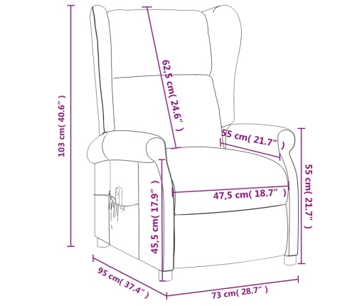 Sillón orejero reclinable eléctrico tela negro