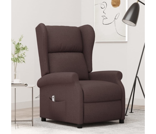 Sillón orejero reclinable eléctrico de tela marrón oscuro