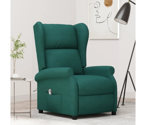 Sillón orejero reclinable eléctrico de tela verde oscuro