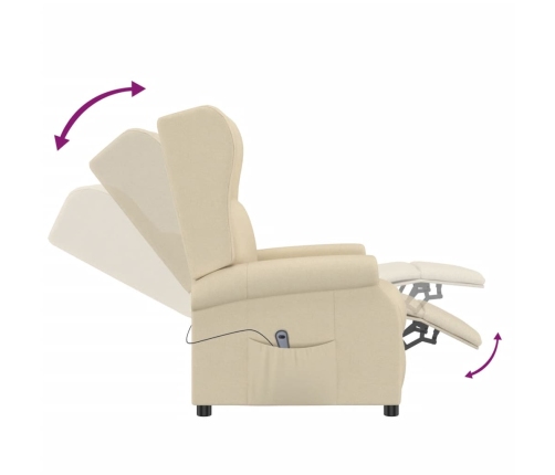 Sillón orejero reclinable eléctrico tela blanco crema