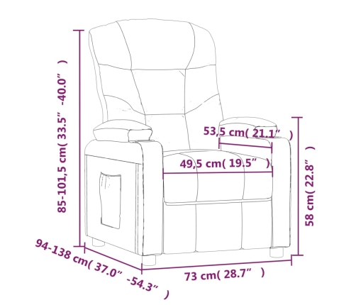 Sillón reclinable eléctrico tela marrón oscuro