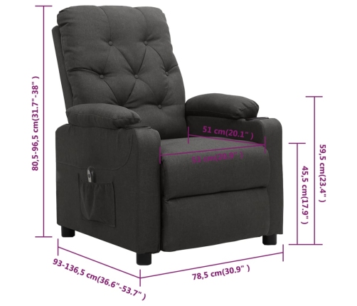 Sillón reclinable eléctrico de tela gris oscuro