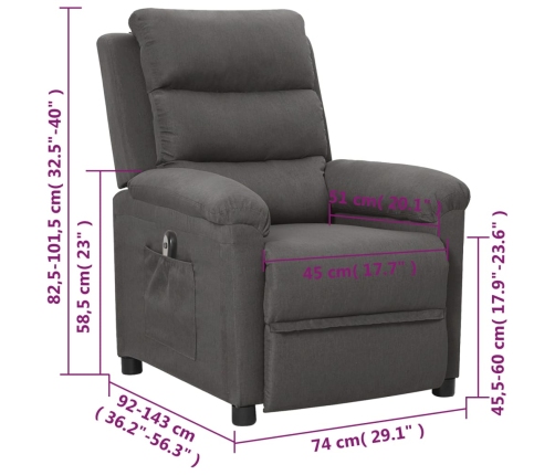 Sillón reclinable eléctrico de tela gris oscuro