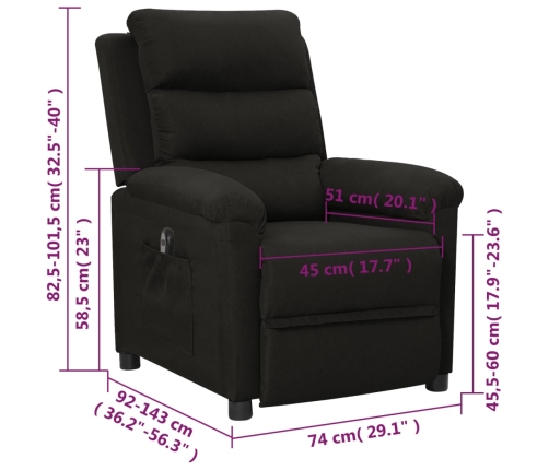 Sillón reclinable eléctrico de tela negro