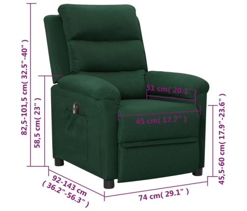 Sillón reclinable eléctrico tela verde oscuro