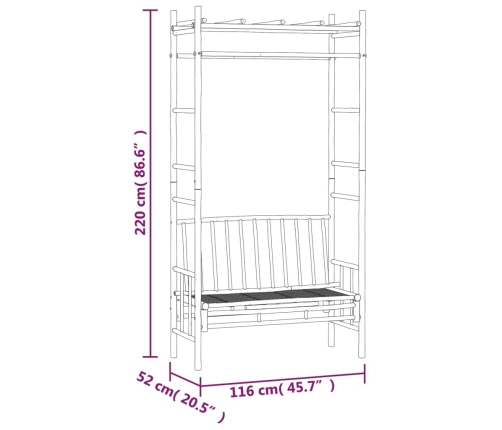 Banco de jardín con pérgola bambú 116 cm