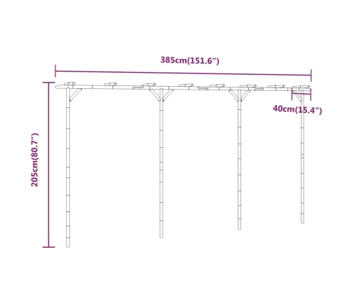 Pérgola de bambú 385x40x205 cm