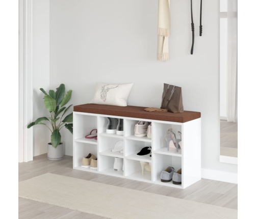 Banco zapatero madera contrachapada blanco brillo 103x30x48 cm