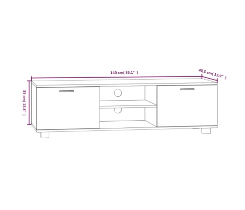 Mueble para TV madera contrachapada negro 140x40,5x35 cm