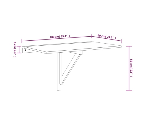 Mesa de pared plegable madera contrachapada negra 100x60x56 cm