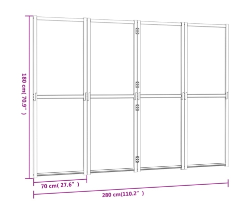 Biombo divisor de 4 paneles negro 280x180 cm