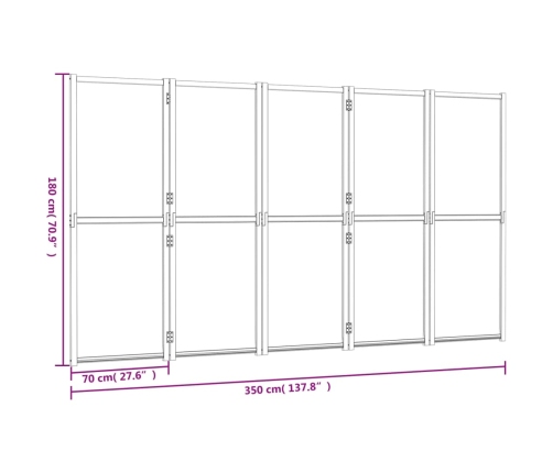 Biombo divisor de 5 paneles negro 350x180 cm