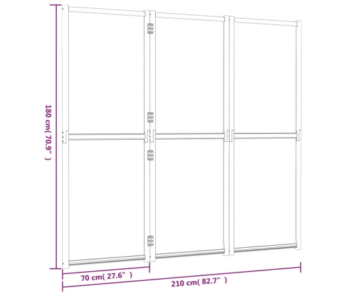 Biombo divisor de 3 paneles blanco crema 210x180 cm