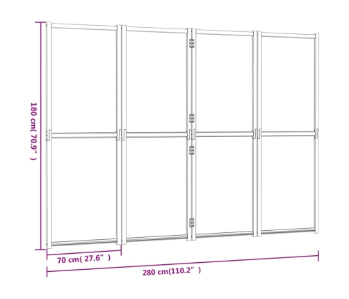 Biombo divisor de 4 paneles blanco crema 280x180 cm