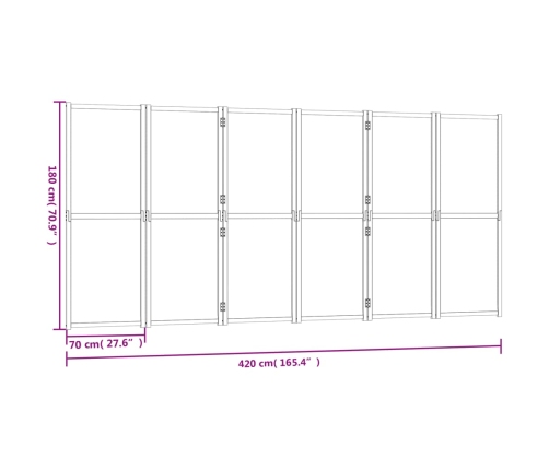 Biombo divisor de 6 paneles blanco crema 420x180 cm