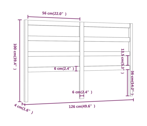 Cabecero de cama madera maciza de pino 126x4x100 cm