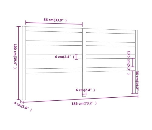 Cabecero de cama madera maciza de pino 186x4x100 cm