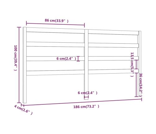 Cabecero de cama madera maciza de pino gris 186x4x100 cm