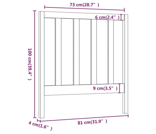 Cabecero de cama madera maciza de pino marrón miel 81x4x100 cm