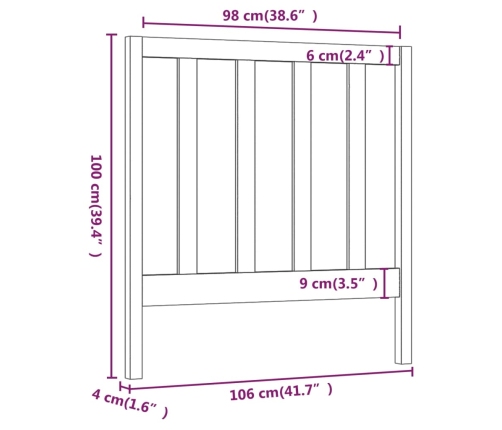 Cabecero de cama madera maciza de pino 106x4x100 cm