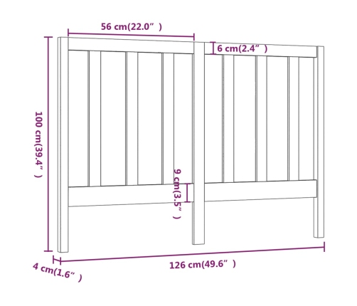 Cabecero de cama madera maciza de pino 126x4x100 cm