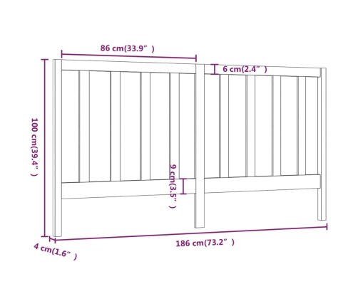 Cabecero de cama madera maciza de pino gris 186x4x100 cm