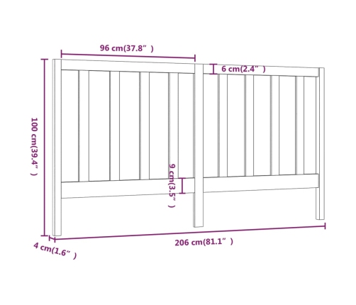 Cabecero de cama madera maciza de pino 206x4x100 cm