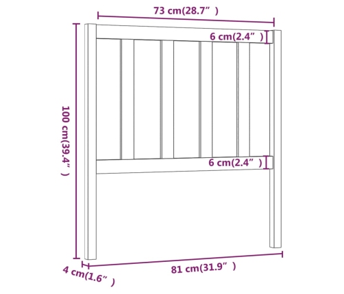 Cabecero de cama madera maciza de pino marrón miel 81x4x100 cm