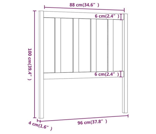 Cabecero de cama madera maciza de pino 96x4x100 cm