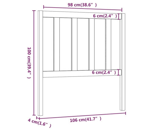 Cabecero de cama madera maciza de pino 106x4x100 cm