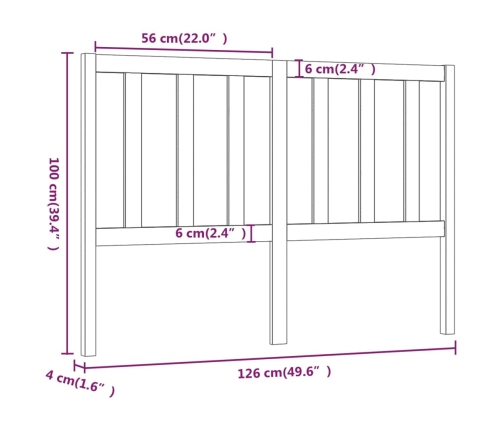 Cabecero de cama madera maciza de pino 126x4x100 cm