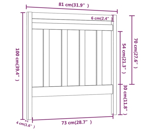 Cabecero de cama madera maciza de pino 81x4x100 cm