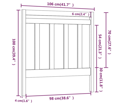 Cabecero de cama madera maciza de pino blanco 106x4x100 cm