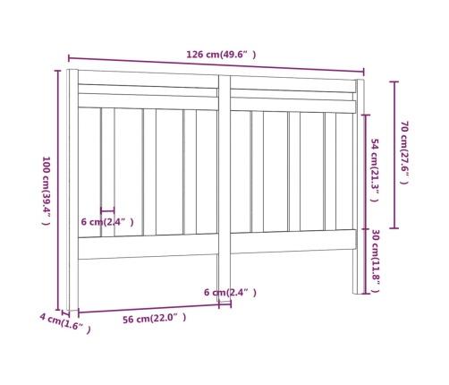 Cabecero de cama madera maciza de pino 126x4x100 cm