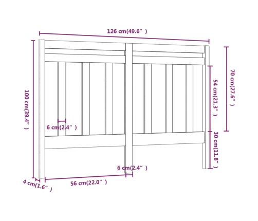 Cabecero de cama madera maciza de pino gris 126x4x100 cm