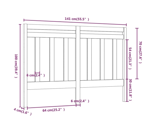 Cabecero de cama madera maciza de pino 141x4x100 cm