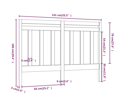 Cabecero de cama madera maciza de pino gris 141x4x100 cm