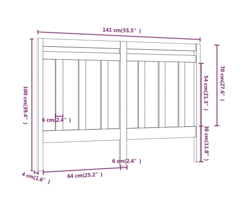 Cabecero de cama madera maciza de pino marrón miel 141x4x100 cm