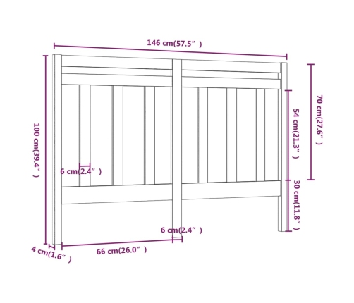 Cabecero de cama madera maciza de pino 146x4x100 cm