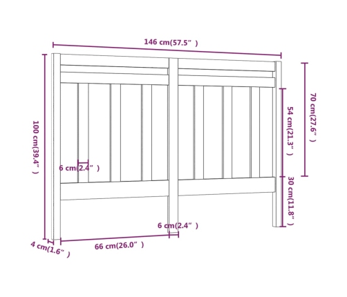 Cabecero de cama madera maciza de pino gris 146x4x100 cm