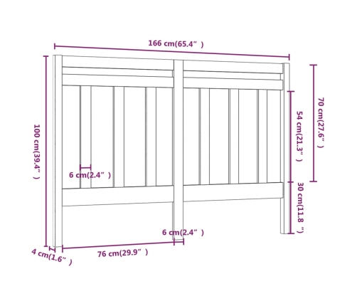 Cabecero de cama madera maciza de pino negro 166x4x100 cm